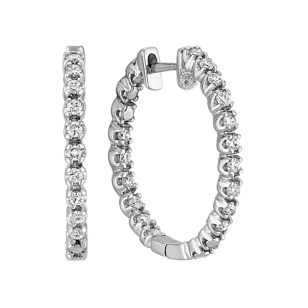Double Sided Round Diamond Hoop Earrings in White Gold | Shane Co.
