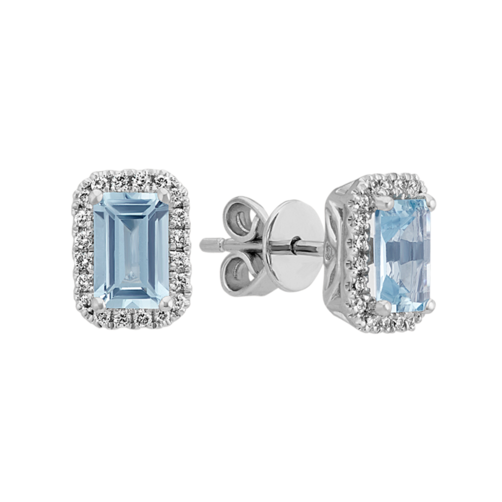 Emerald Cut Aquamarine and Diamond Earrings