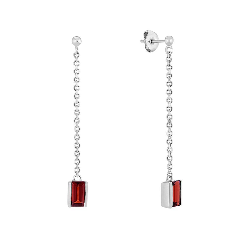 Emerald Cut Garnet Dangle Earrings in Sterling Silver
