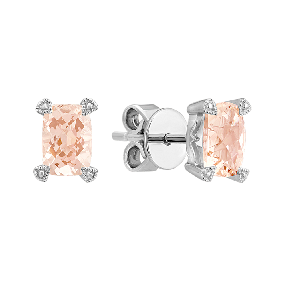 Emerald Cut Morganite Earrings in Sterling Silver