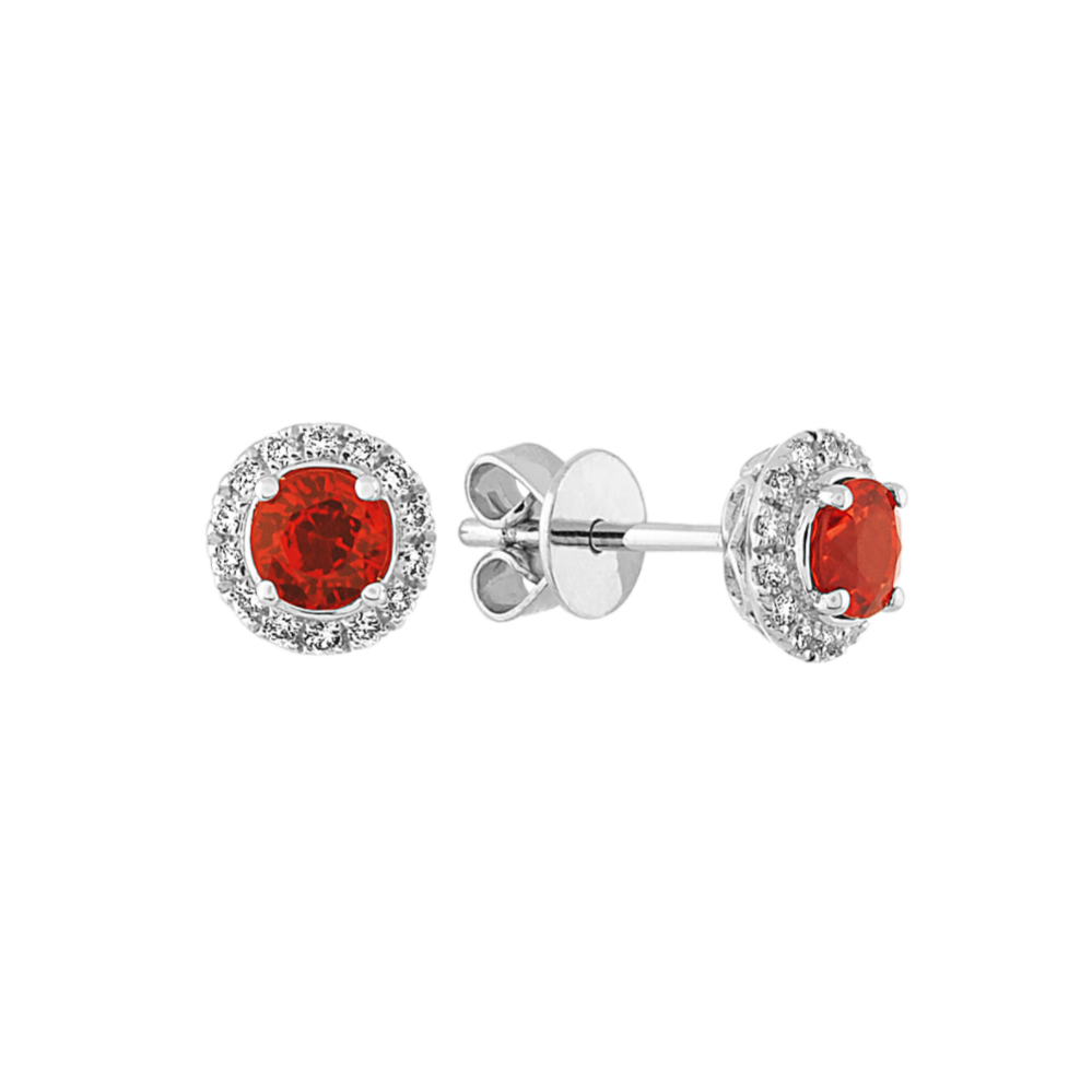 Fire Sapphire and Diamond Earrings in Sterling Silver