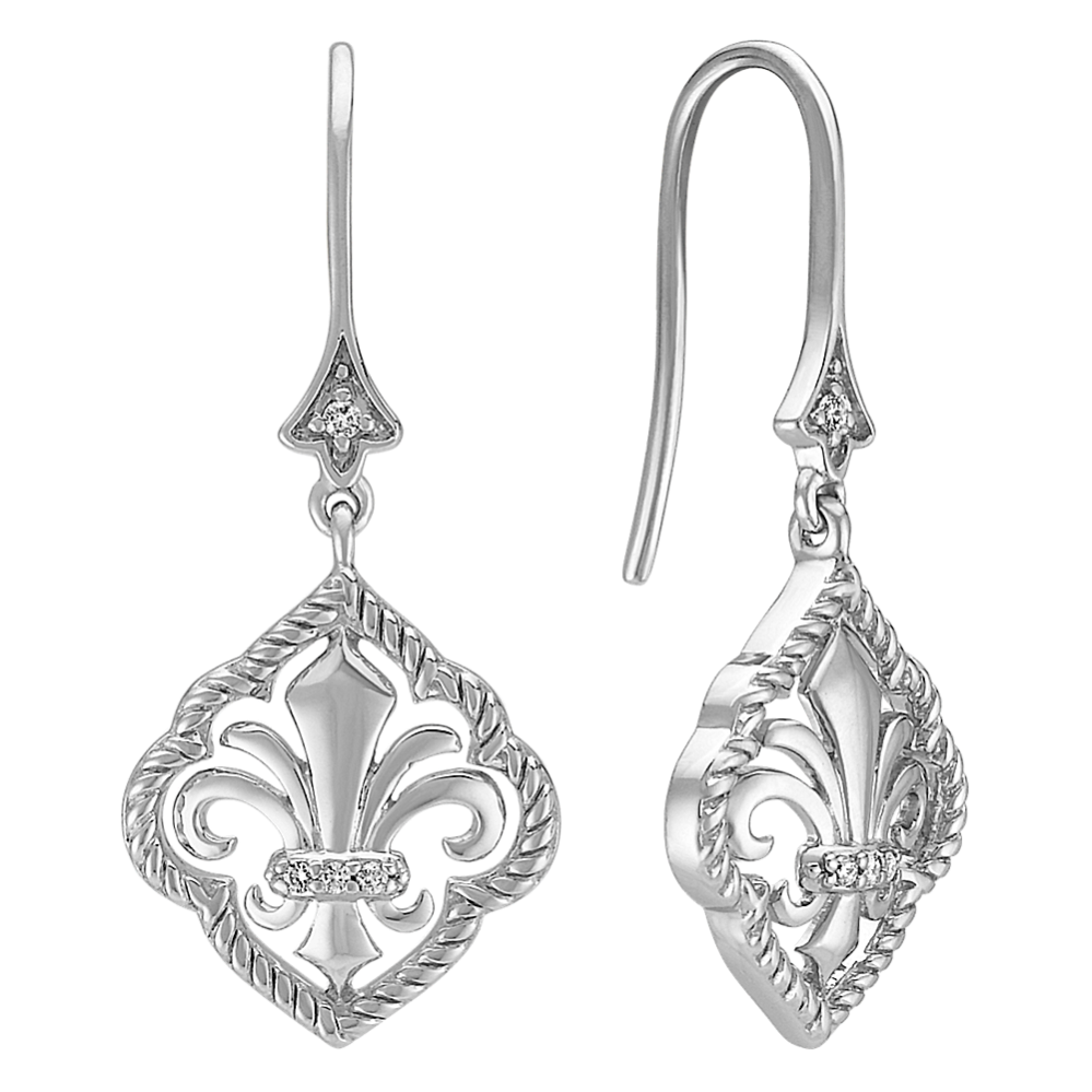 Fleur De Lis Earrings with Diamond Accent