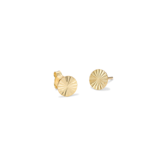 Fluted 14k Yellow Gold Circle Studs