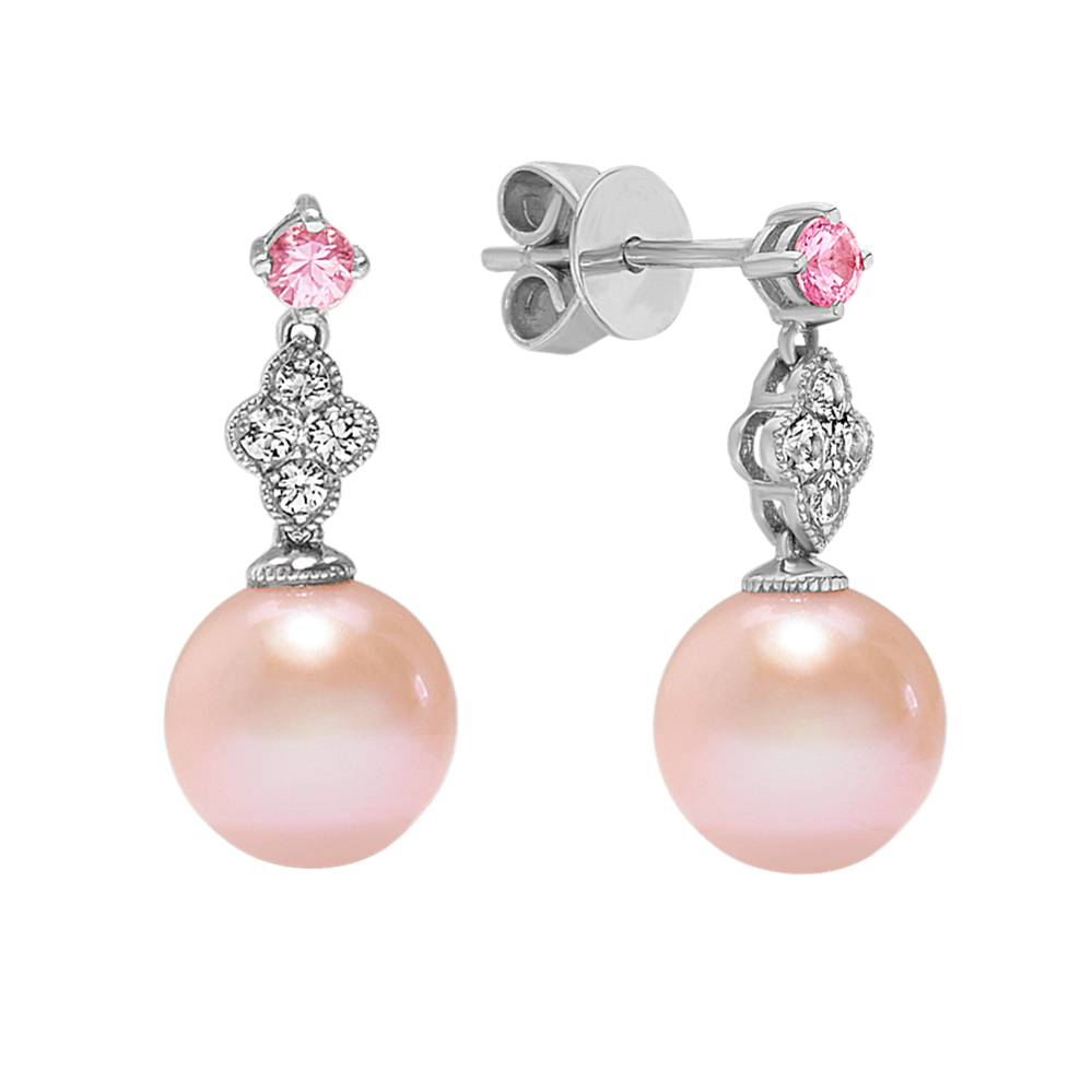 Freshwater Cultured Pearl & Multi-Colored Sapphire Earrings