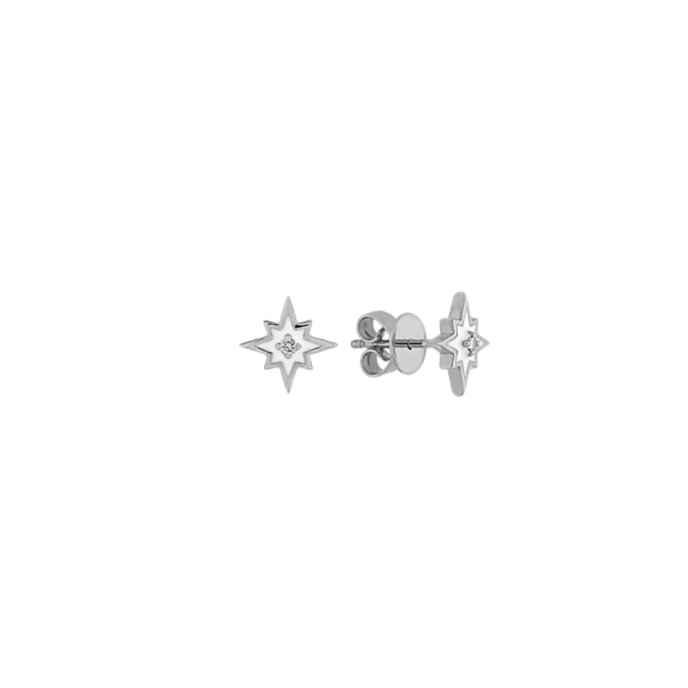 Frost Enamel and Diamond Star Earrings in 14K White Gold