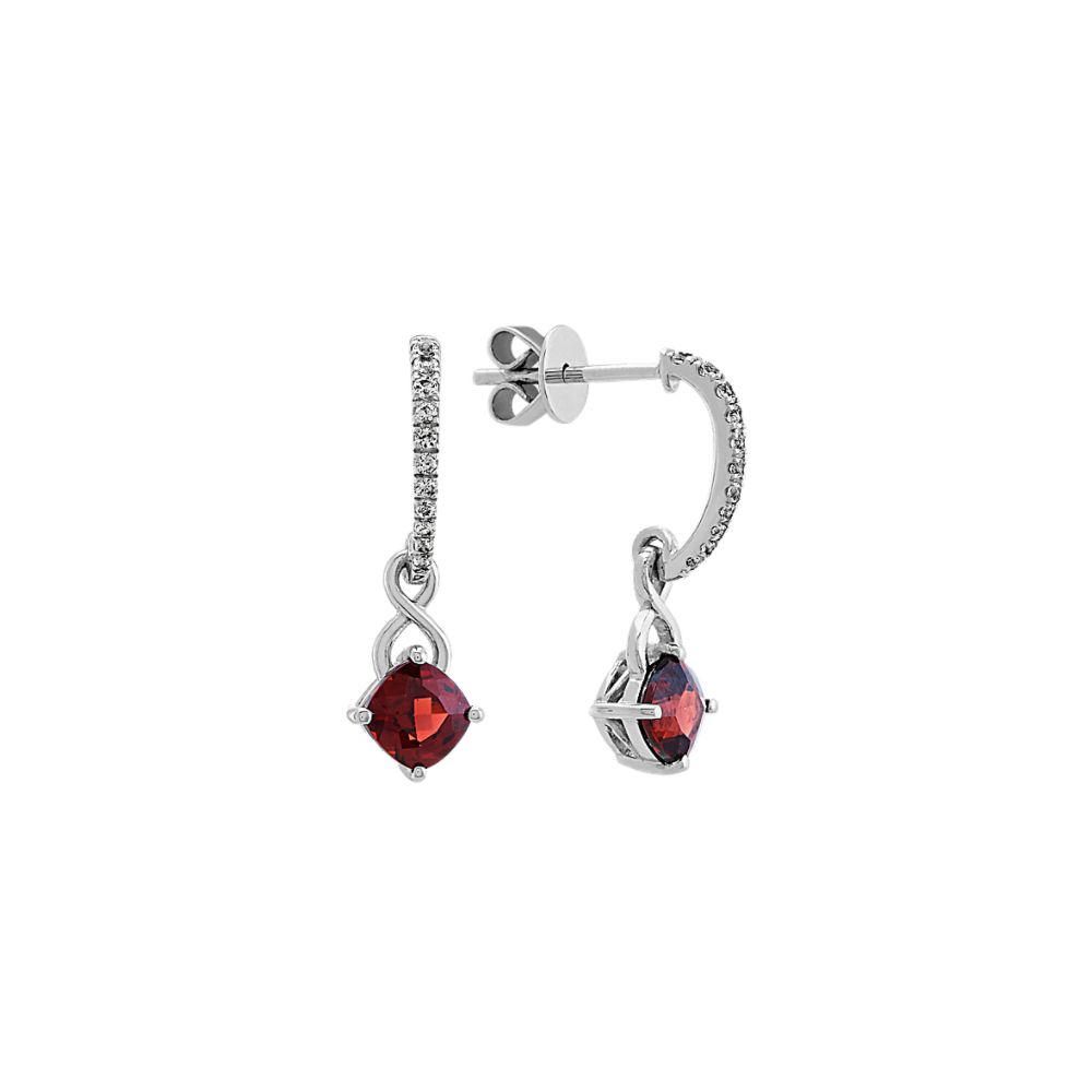 Natural Garnet and White Natural Sapphire Dangle Earrings