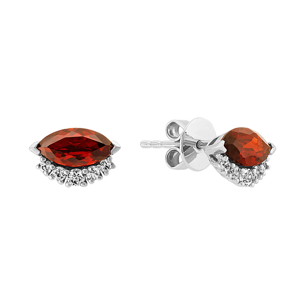 Garnet and White Sapphire Earrings in Sterling Silver
