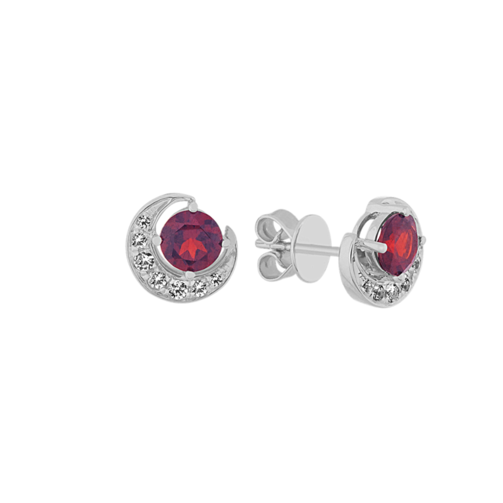 Garnet and White Sapphire Earrings in Sterling Silver