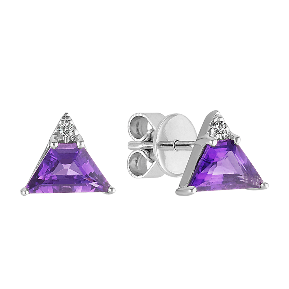 Geometric Amethyst and Diamond Earrings in Sterling Silver