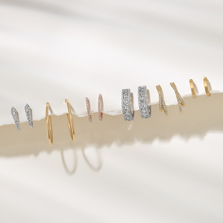 Ana Graduated Natural Diamond Hoop Earrings in 14k White Gold