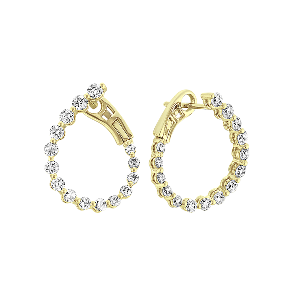 Graduated Round Diamond Hoop Earrings in 14k Yellow Gold