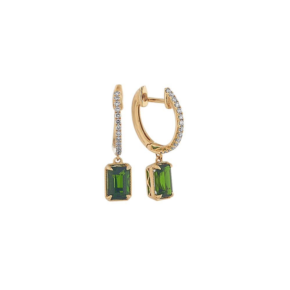 Green Chrome Diopside and Diamond Dangle Earrings