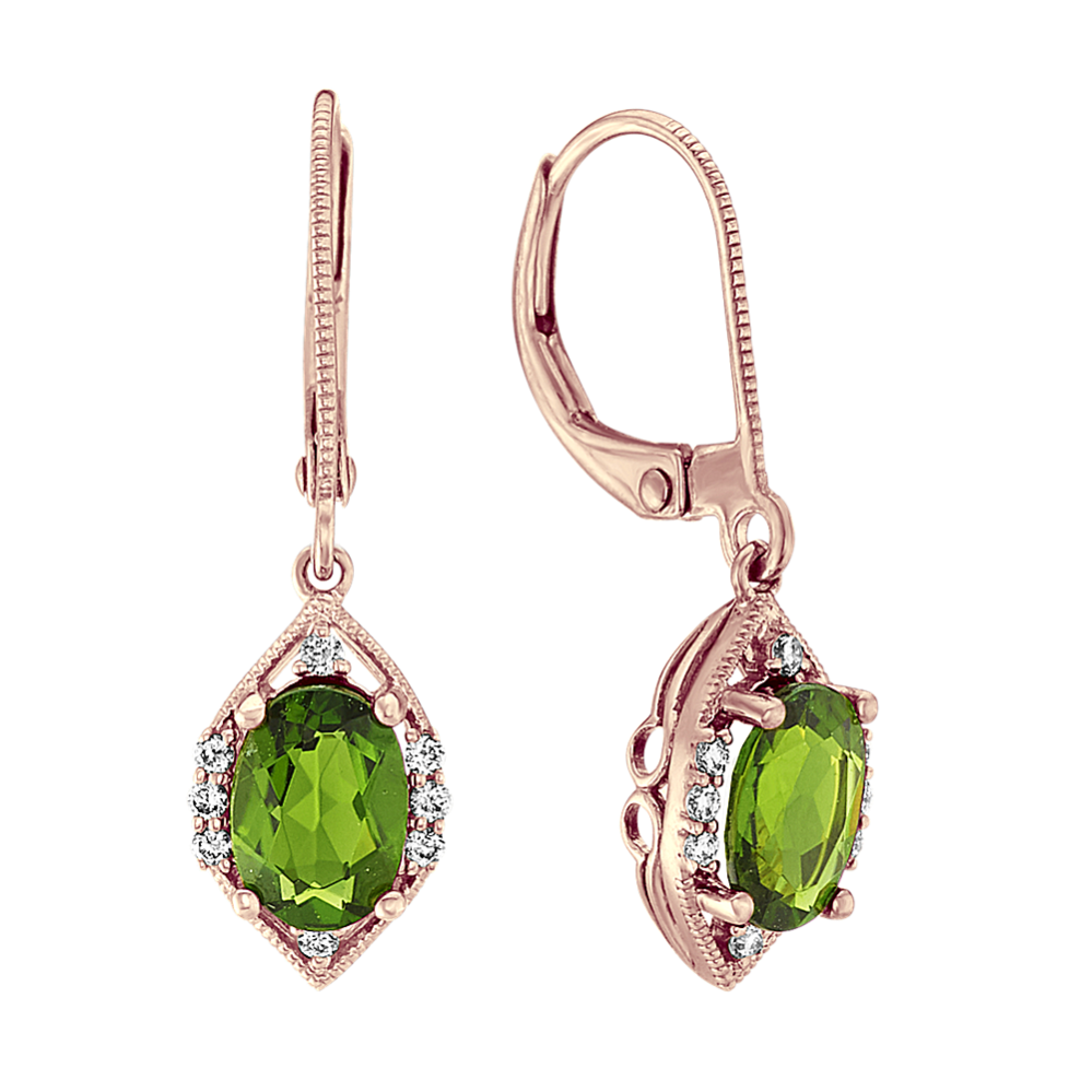 Green Chrome Diopside and Diamond Earrings