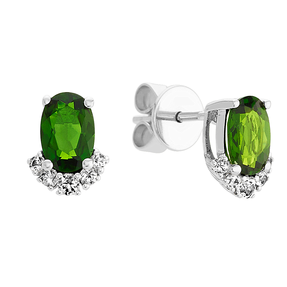 Green Chrome Diopside and White Sapphire Earrings | Shane Co.