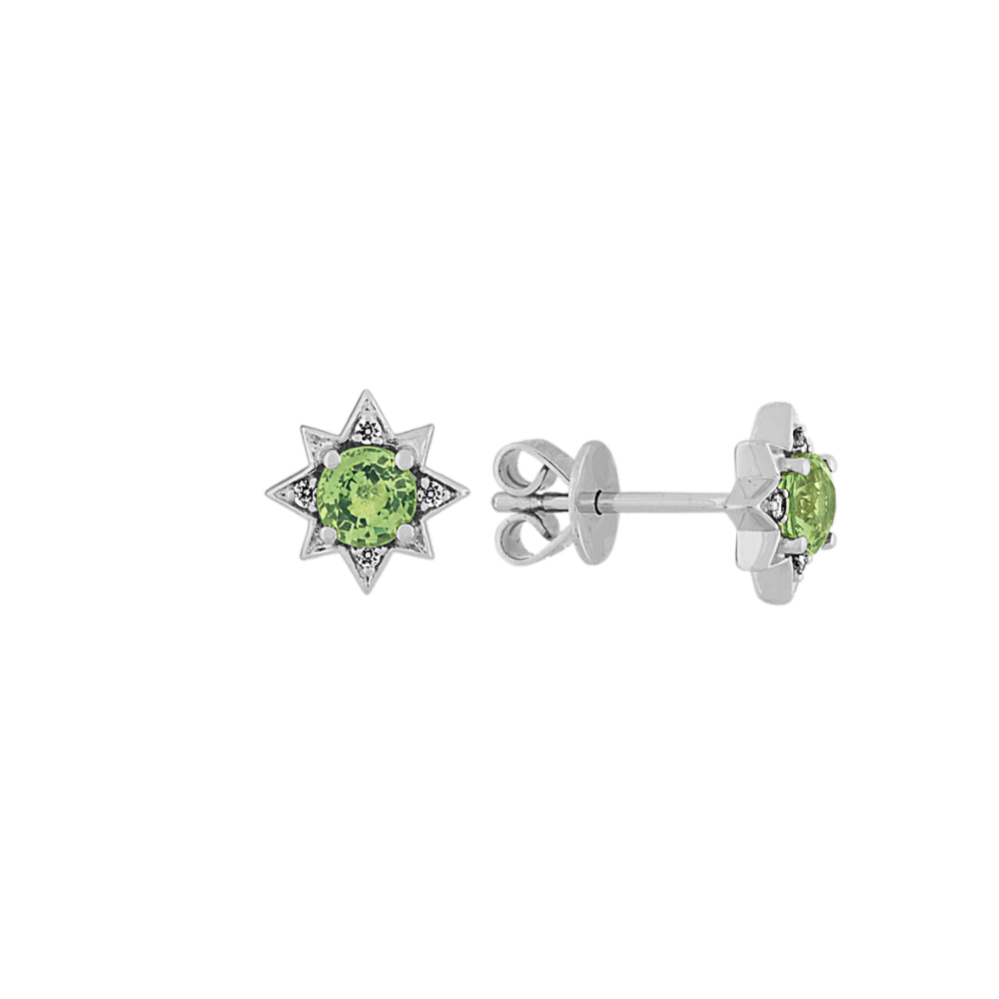Green Sapphire Star Earrings in Sterling Silver
