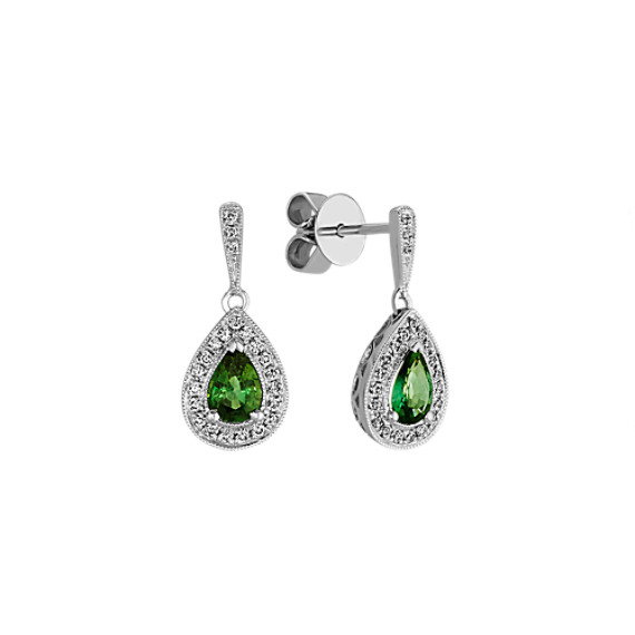 Green Sapphire and Diamond Dangle Earrings