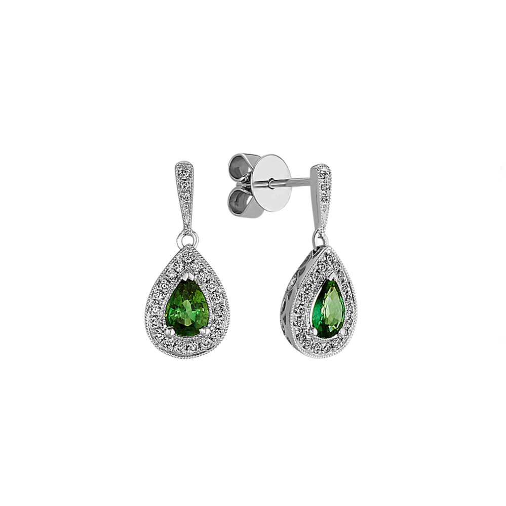 Green Sapphire and Diamond Dangle Earrings