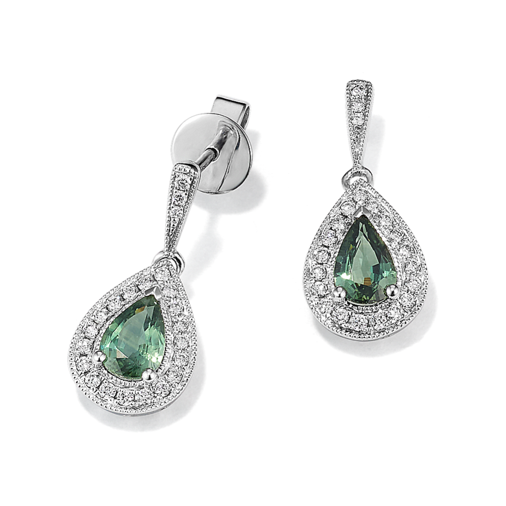 Green Sapphire and Diamond Dangle Earrings