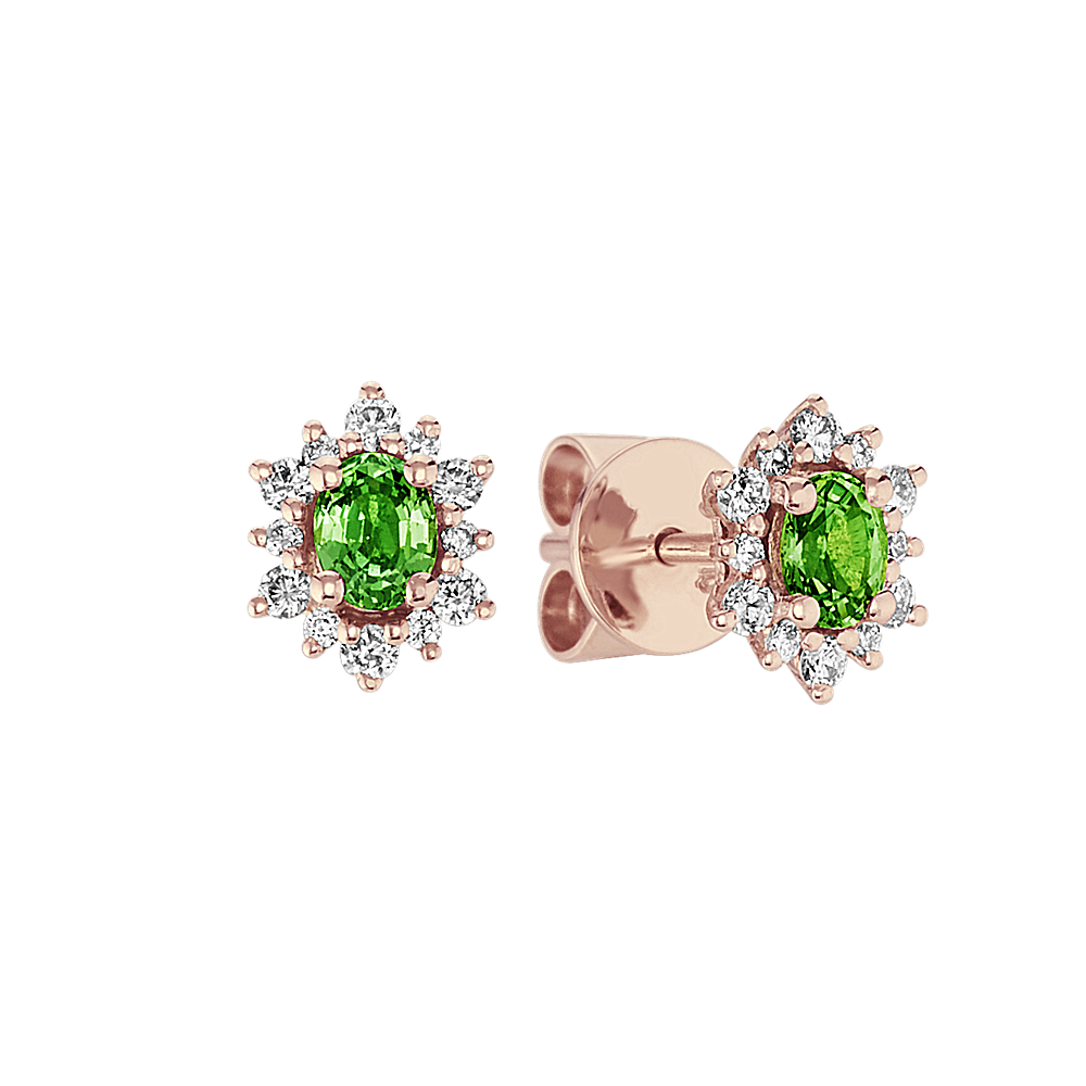 Green Sapphire and Diamond Earrings in 14k Rose Gold | Shane Co.
