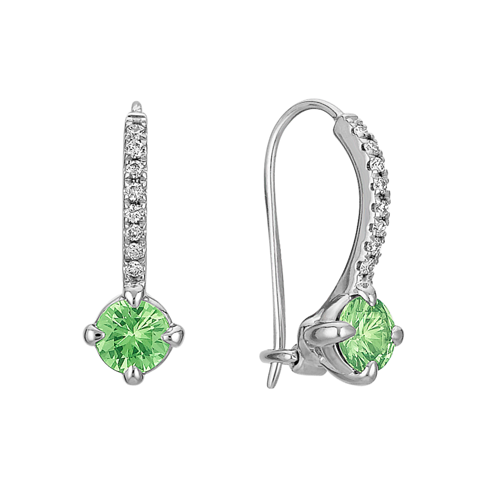 Green Sapphire and Diamond Leverback Earrings