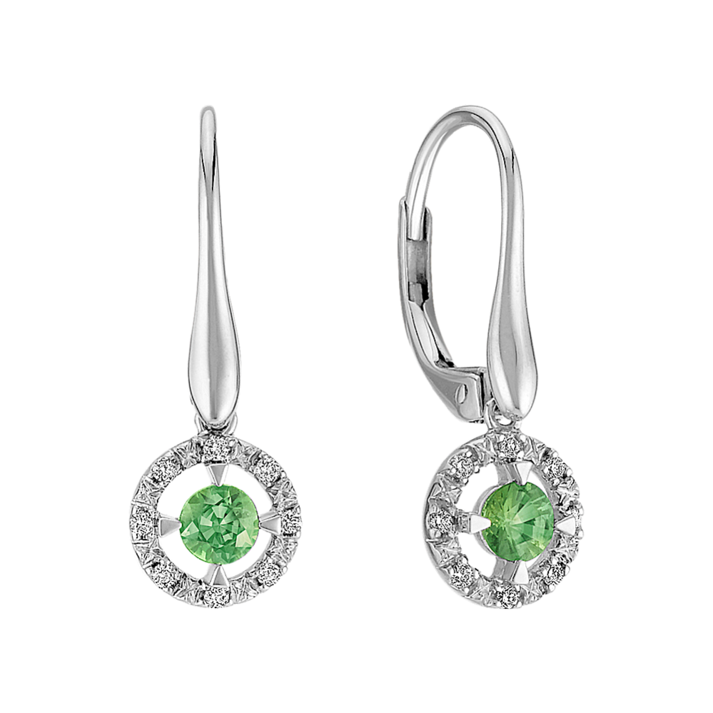 Green Sapphire and Diamond Leverback Earrings