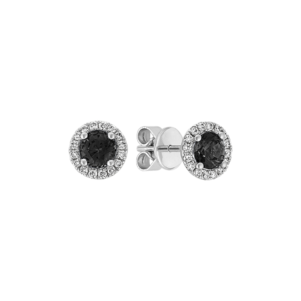 Halo Black Natural Sapphire and Natural Diamond Earrings