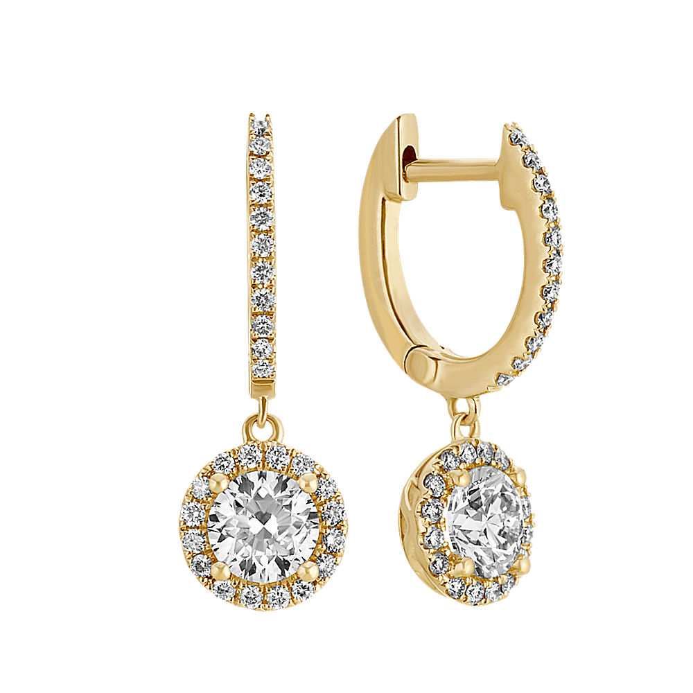 Halo Diamond Drop Earrings in 14k Yellow Gold | Shane Co.