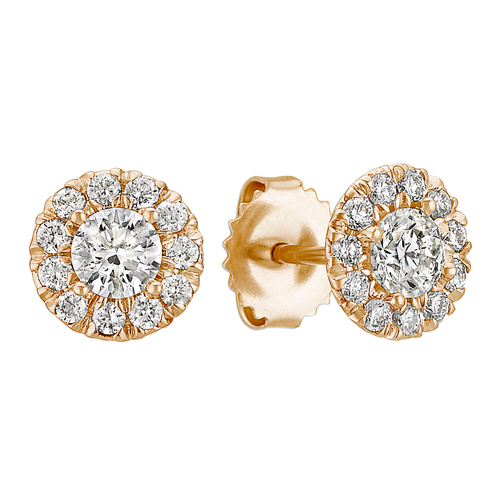 Halo Diamond Earrings in 14k Yellow Gold