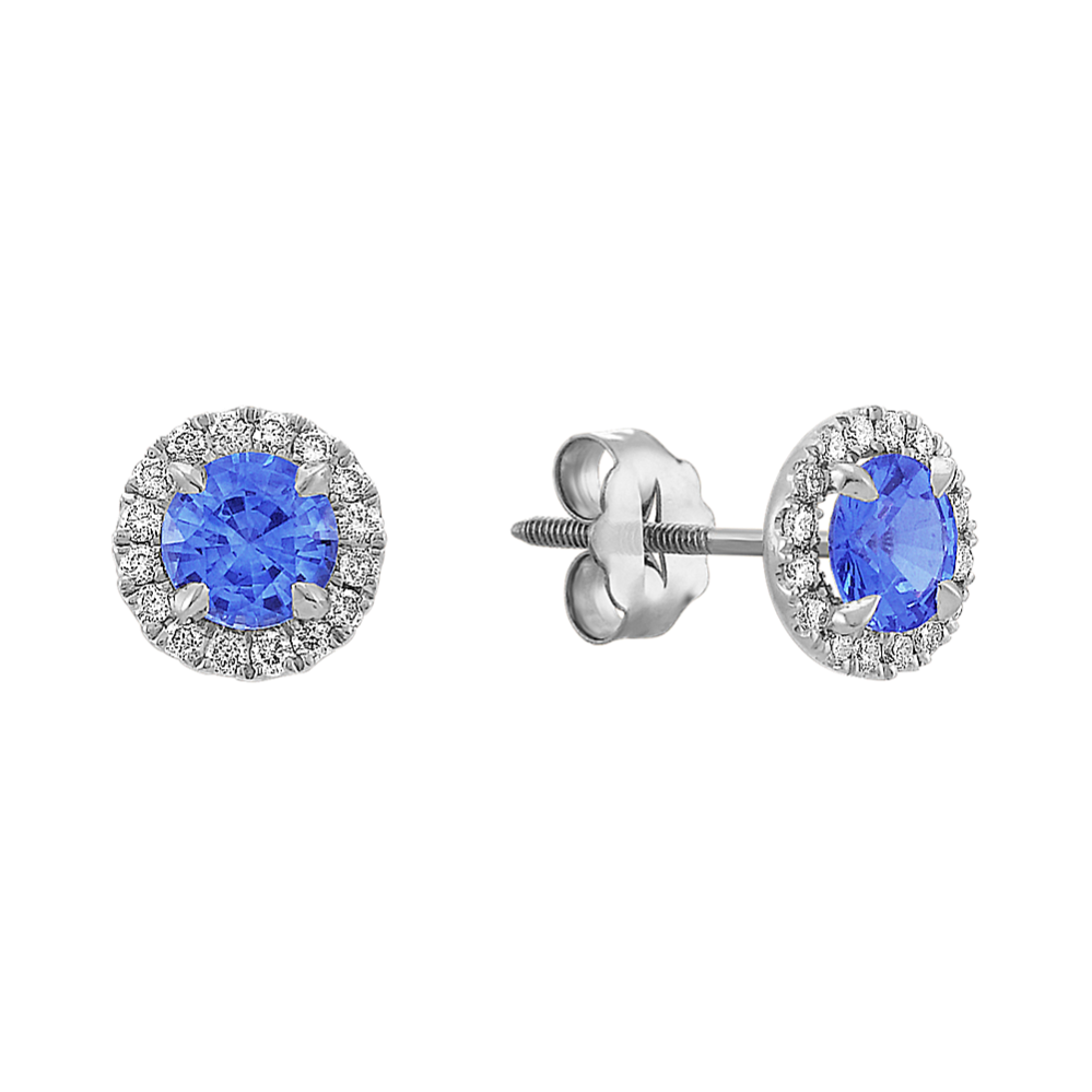 Halo Kentucky Blue Sapphire and Diamond Earrings
