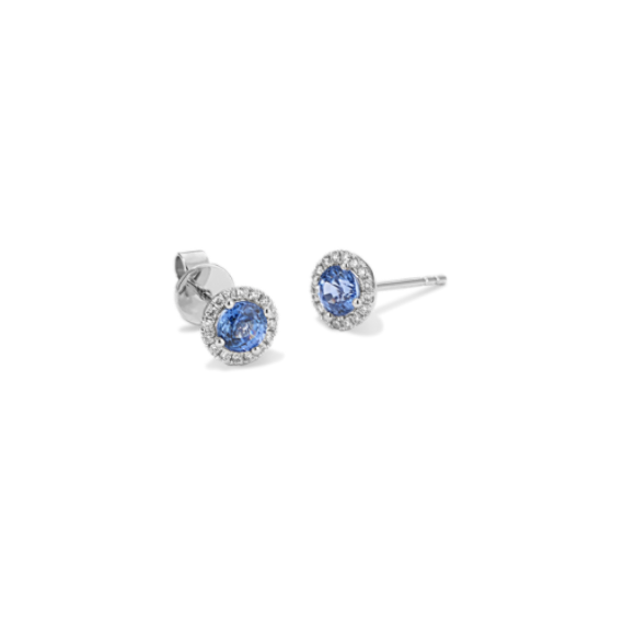 Twila Kentucky Blue Sapphire & Diamond Halo Studs