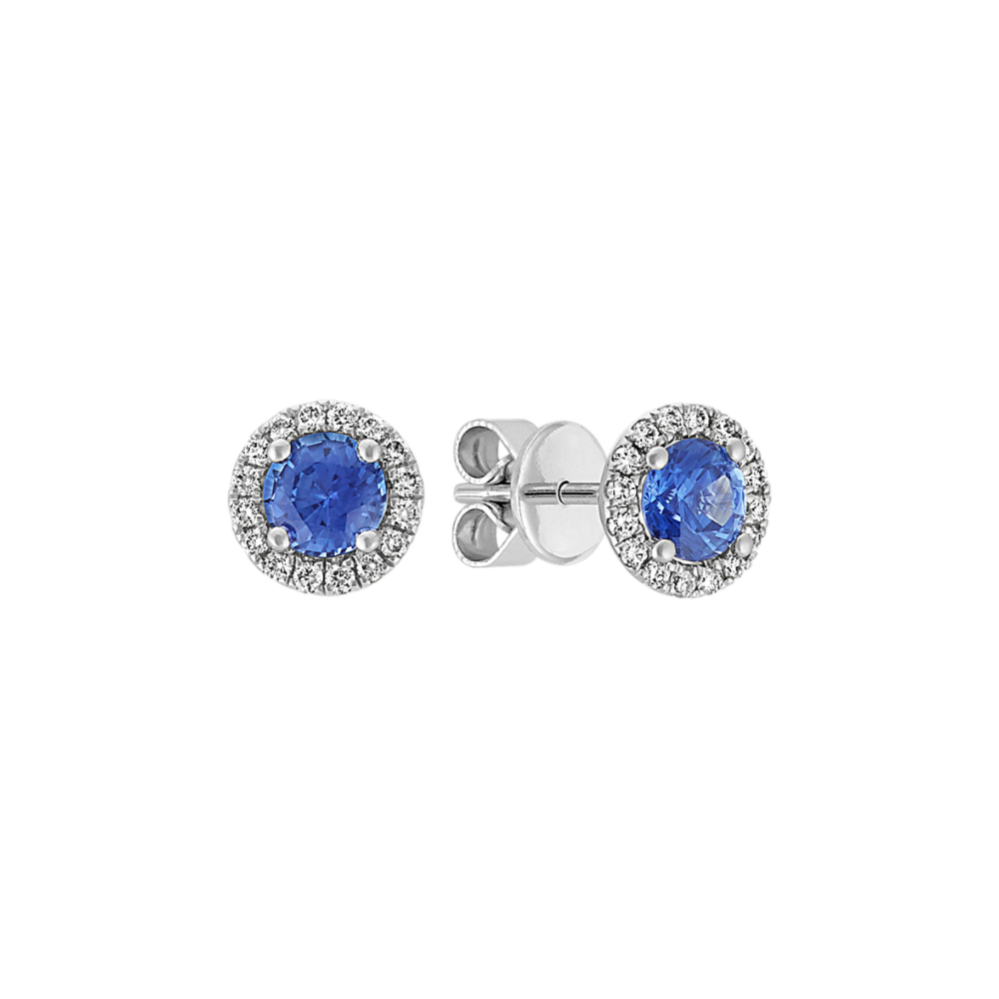 Twila Kentucky Blue Sapphire & Diamond Halo Studs