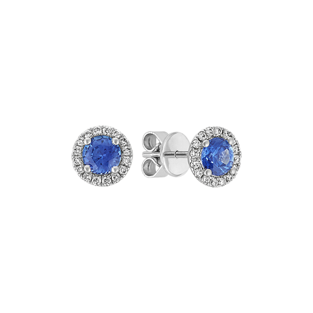 Halo Kentucky Blue Natural Sapphire and Natural Diamond Earrings