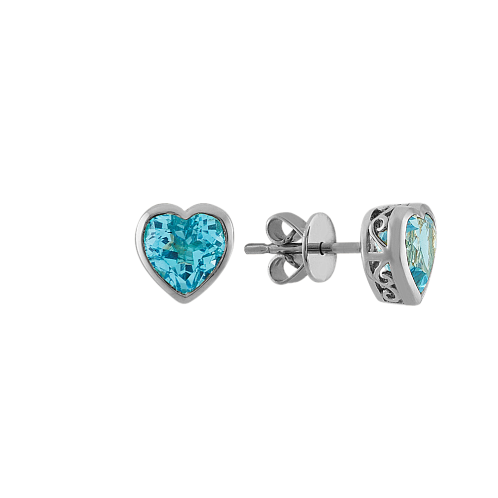 Heart-Shaped London Blue Topaz Earrings