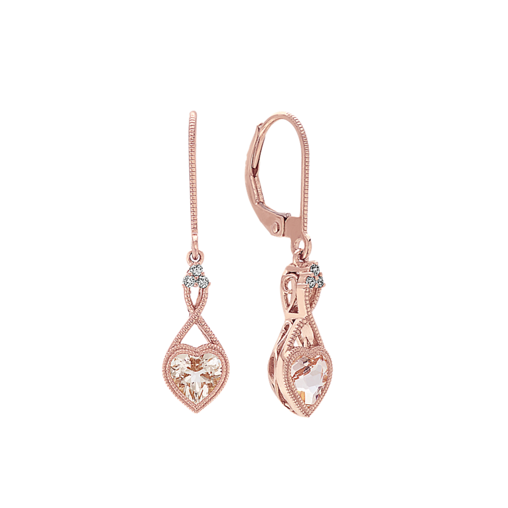 Heart-Shaped Morganite and Diamond Dangle Earrings