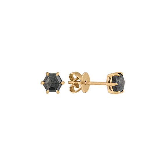 Hexagon Pepper Diamond Earrings in 14k Yellow Gold