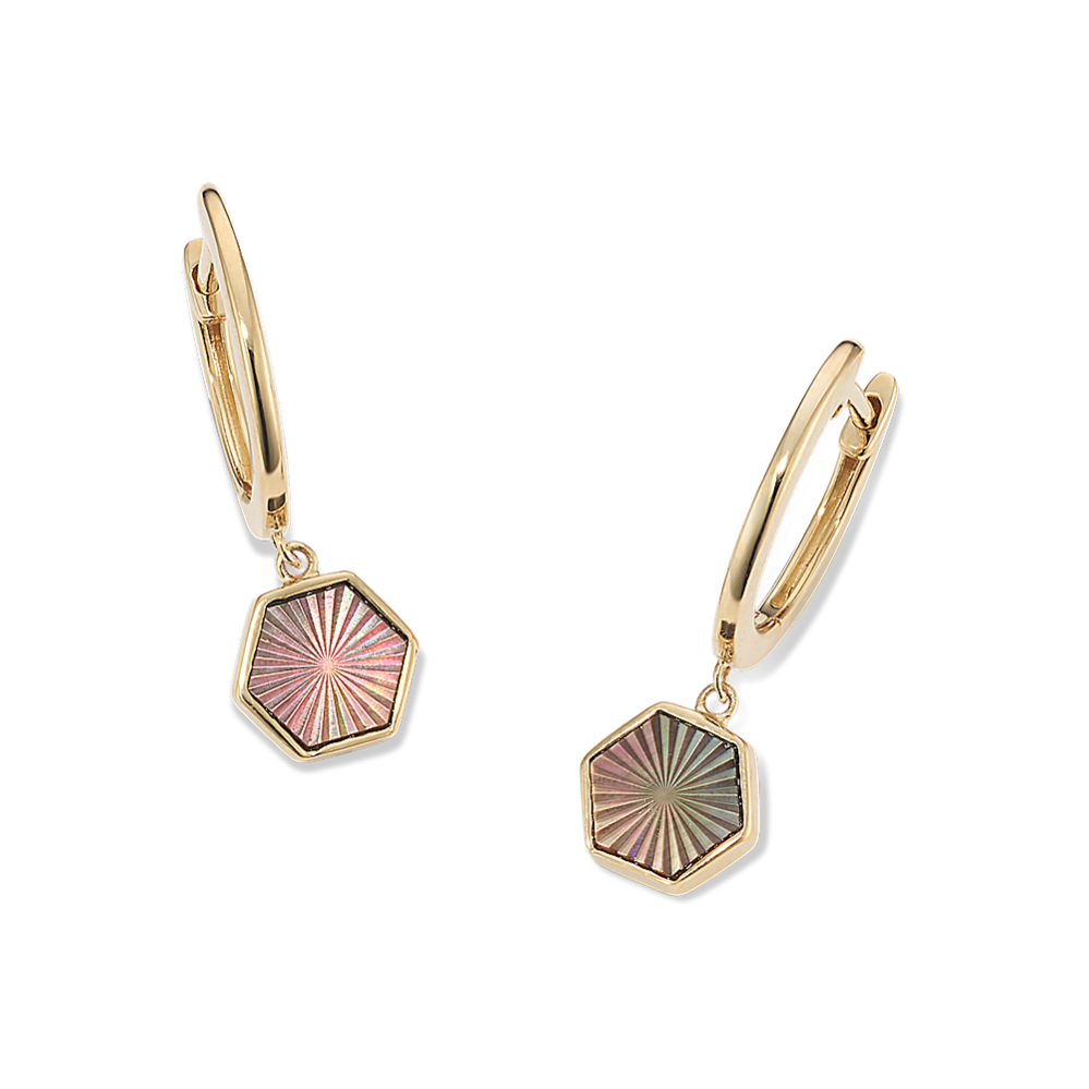 Hexagonal Black Mother-of-Pearl Drop Hoops