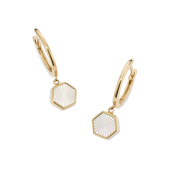 Hexagonal Mother-of-Pearl Drop Hoops