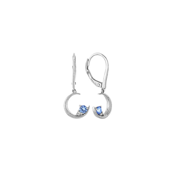 Ice Blue and White Sapphire Crescent Moon Earrings