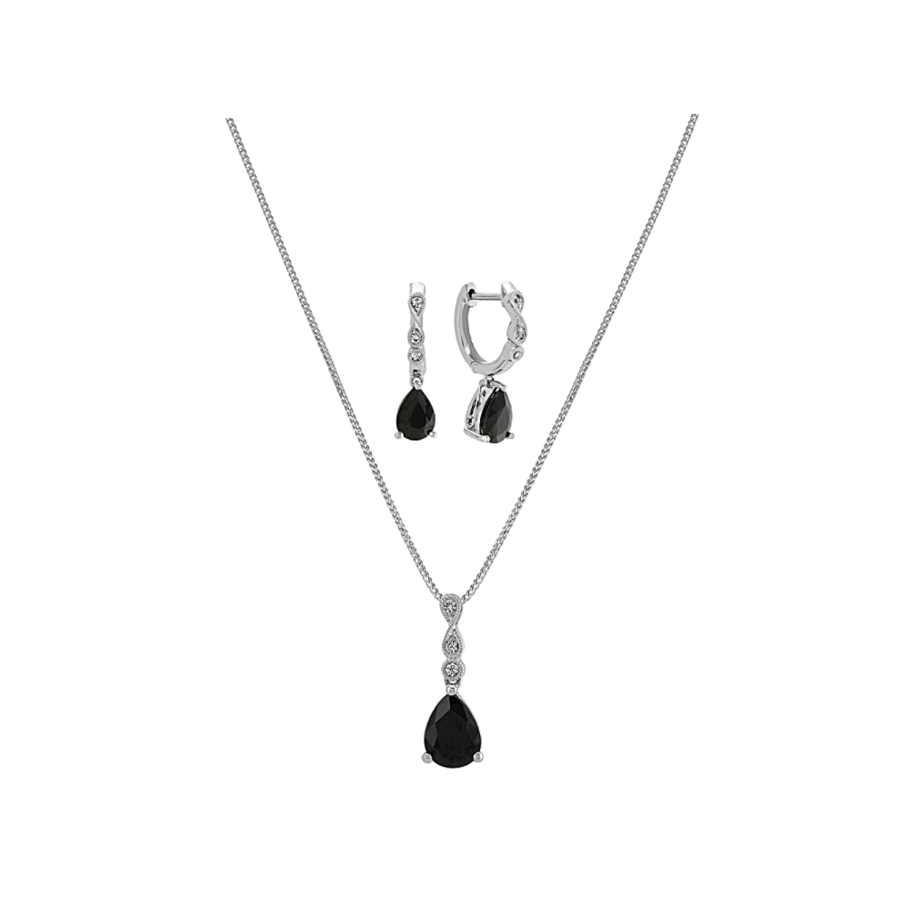 Infinity Black & White Natural Sapphire Pendant and Earrings Set