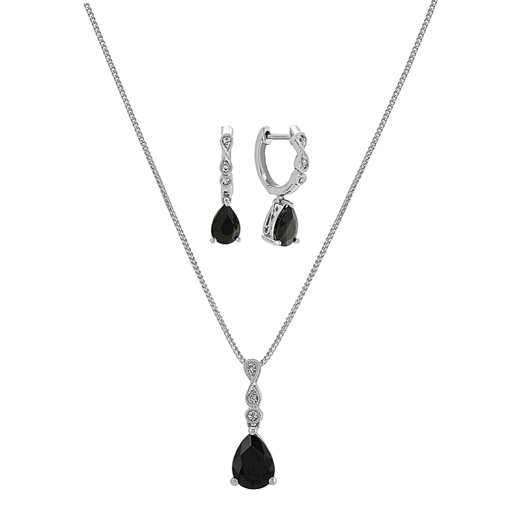 Infinity Black & White Sapphire Pendant and Earrings Set