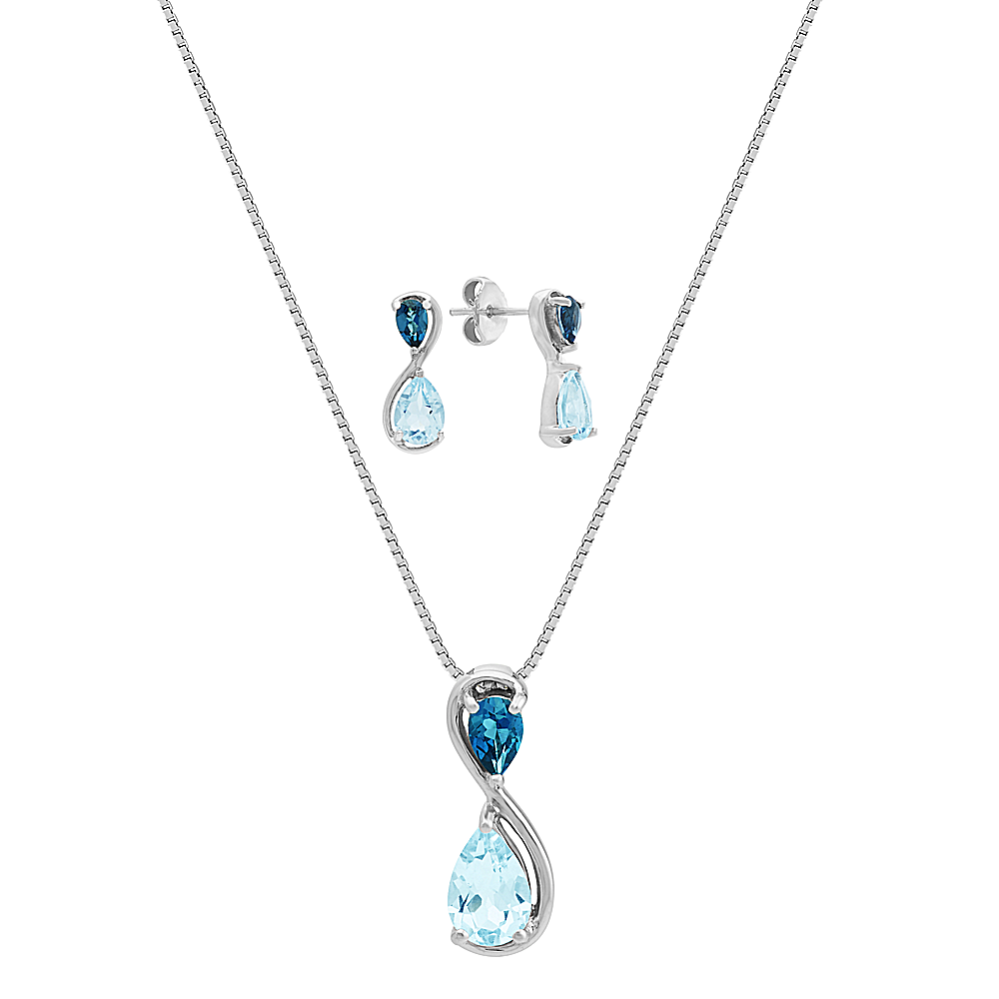 Infinity Blue Topaz Pendant and Earring Set