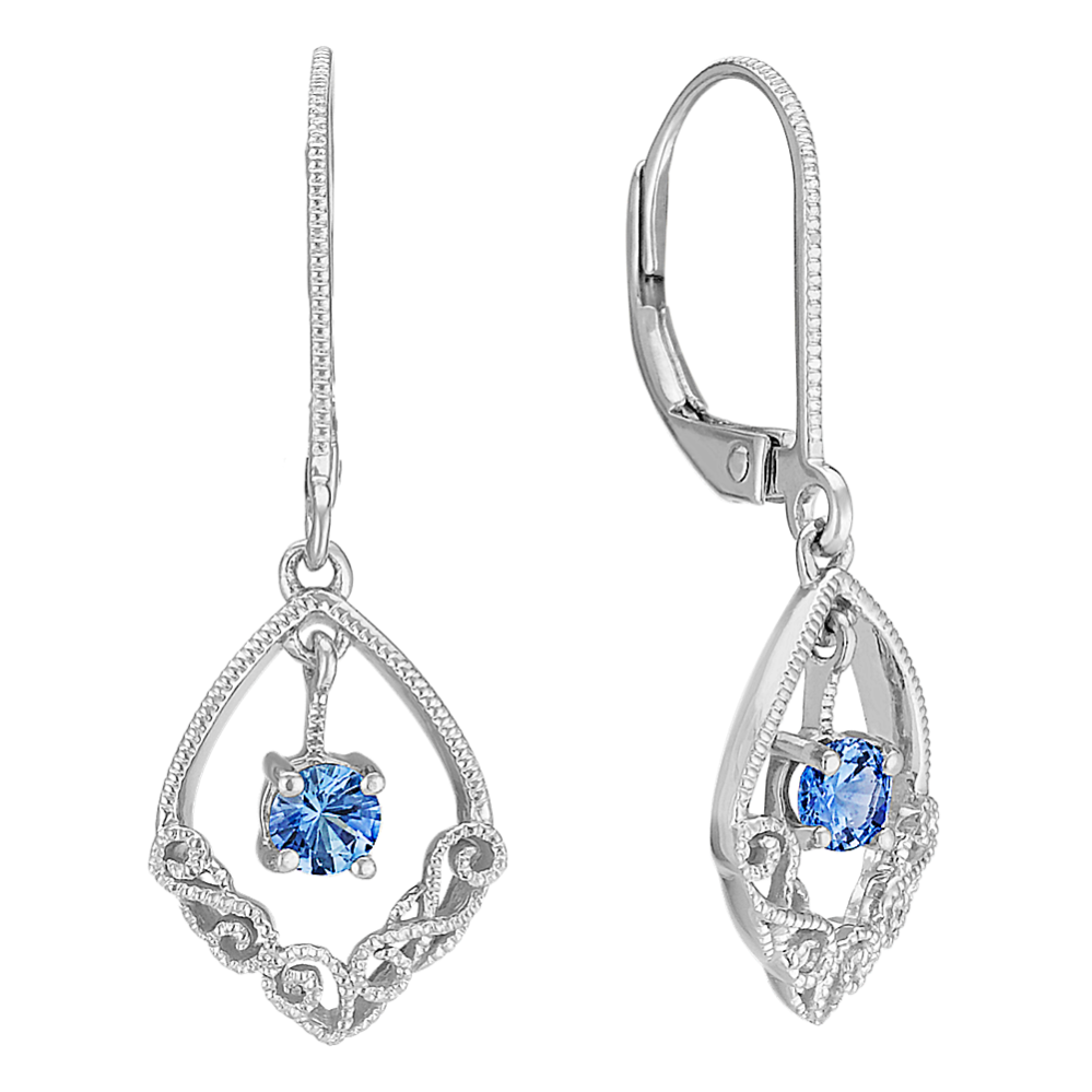 Kentucky Blue Sapphire Drop Earrings in Sterling Silver