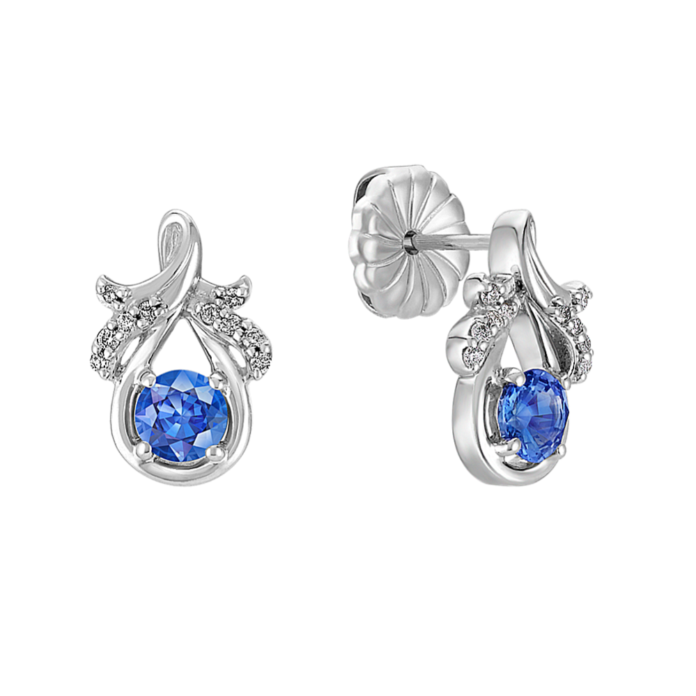 Kentucky Blue Sapphire and Diamond Earrings in Sterling Silver