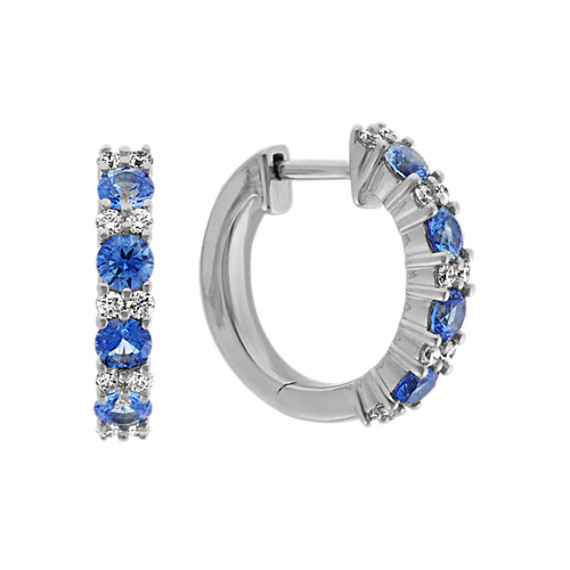 Kentucky Blue Sapphire and Diamond Hoop Earrings | Shane Co.