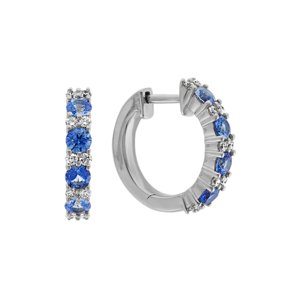 Kentucky Blue Sapphire and Diamond Hoop Earrings