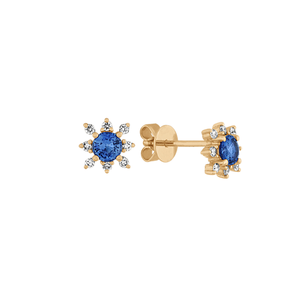 Kentucky Blue Natural Sapphire and Natural Diamond Star Earrings