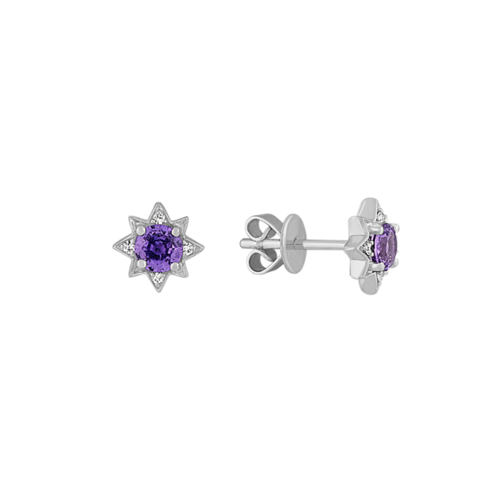 Lavender Sapphire Star Earrings in Sterling Silver