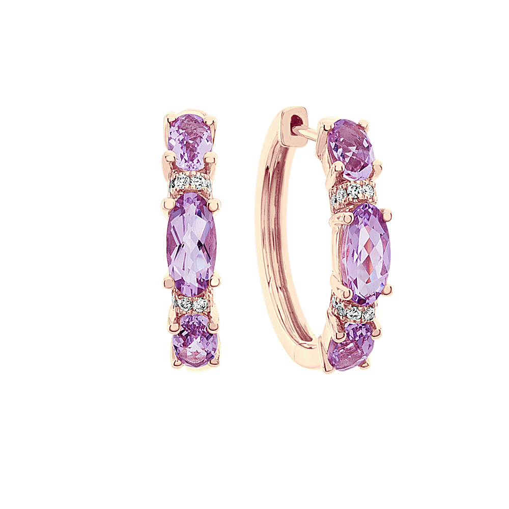 Light Purple Amethyst and Diamond Hoop Earrings | Shane Co.