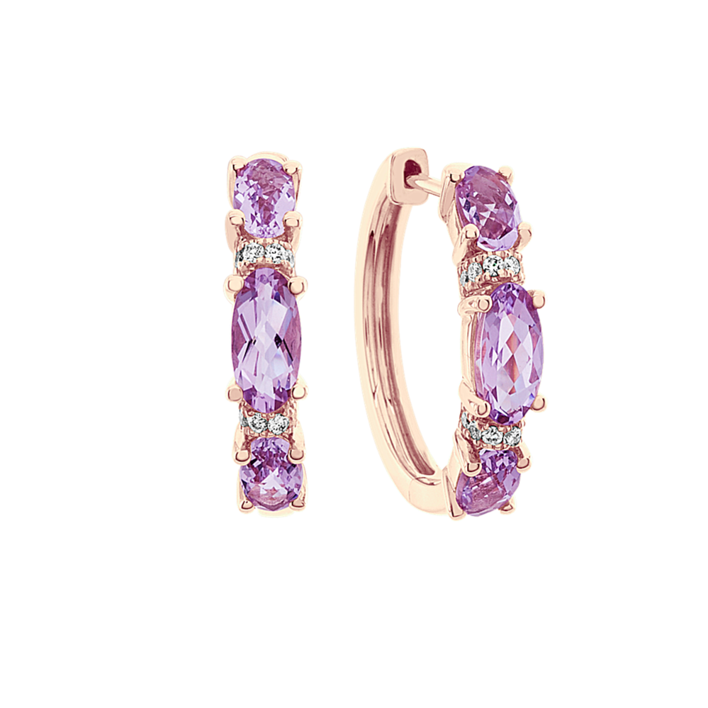 Light Purple Amethyst and Diamond Hoop Earrings