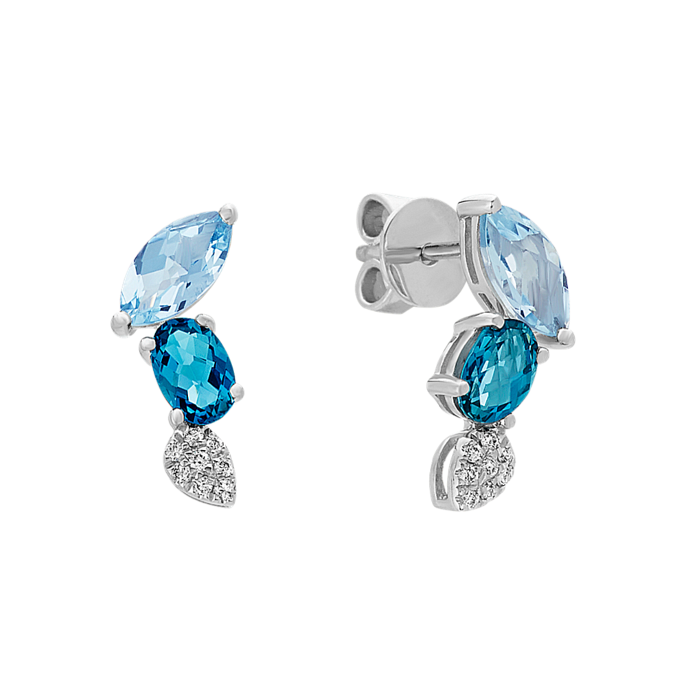 London Blue Topaz, Aquamarine and Diamond Earrings